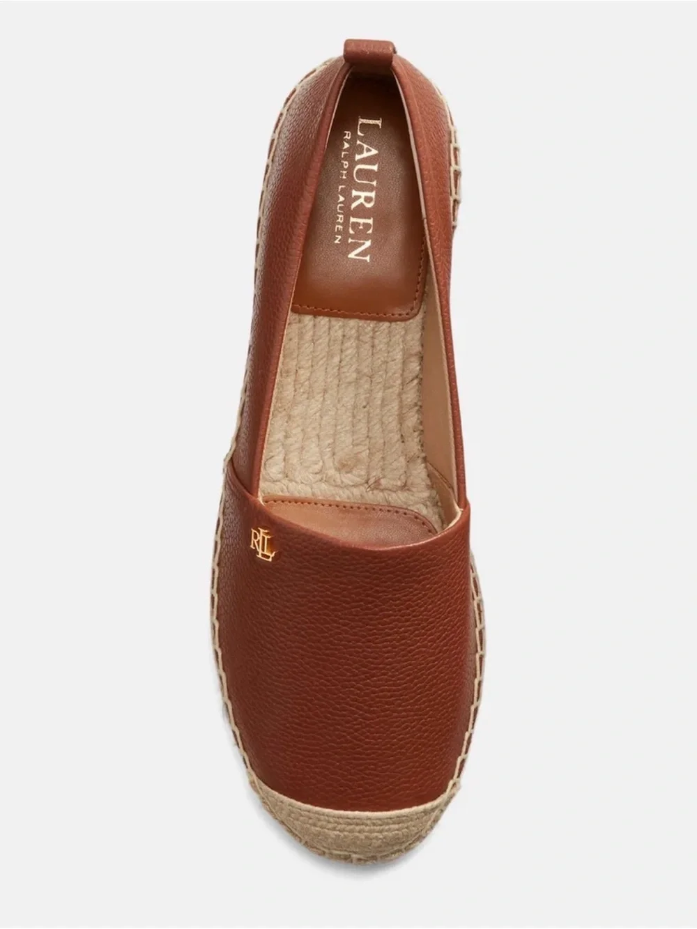 Ralph Lauren Women’s Espadrille Slip-On Shoes Brown Leather Look Size 9 NWOB